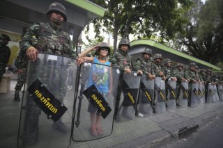 Thai soldiers, police out in force to deter protest