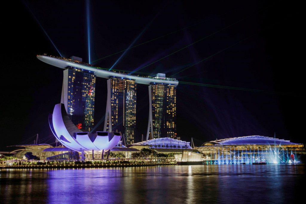 Marina Bay Sands hotel, lighting up the dark sky of Singapore