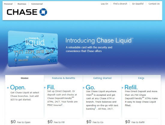 reloadable Chase Liquid card