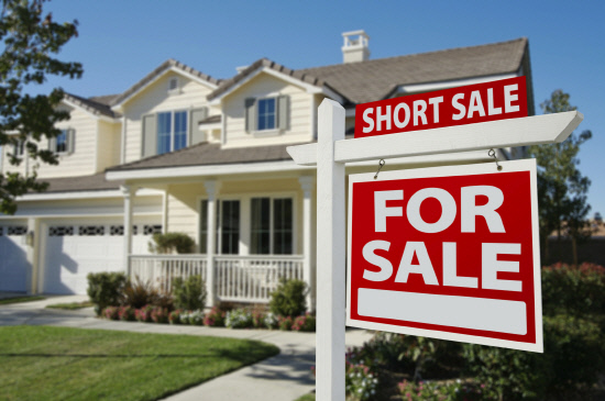 Short Sale Real Estate Sign and House - Right