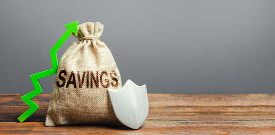 Savings bag, green up arrow