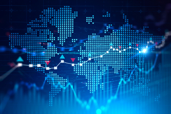 World map and global digital network for trading