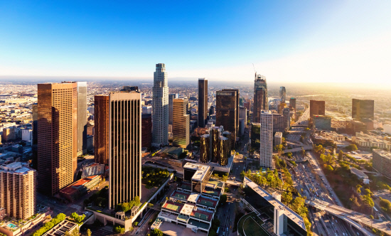 Aerial view of a Downtown LA