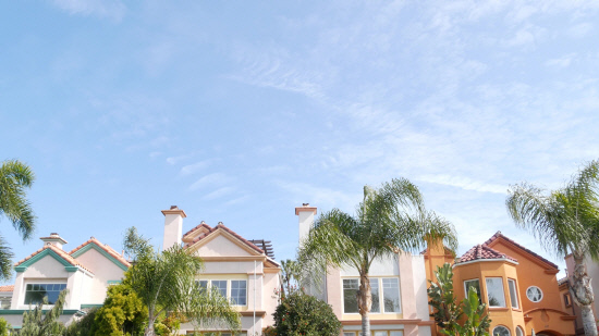 Different colorful houses row