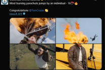 “불붙은 낙하산 메고 16차례 점프” 톰 크루즈, 이걸 해냈다…기네스북 신기록