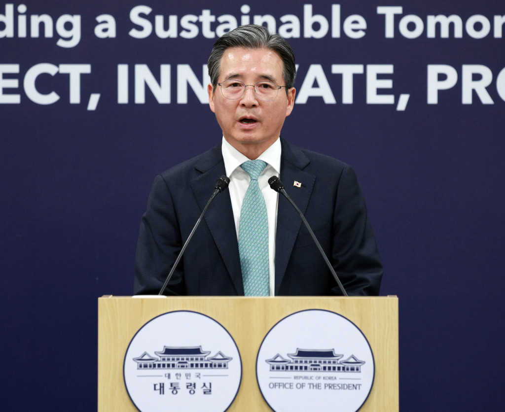김용범 정책실장이 29일 경북 경주 APEC 미디어센터에서 한미 정상회담 관련 브리핑을 하고 있다.[대통령실통신사진기자단/연합]
