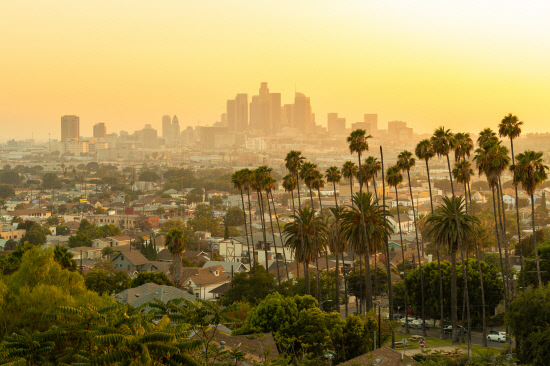 Los Angeles downtown skyline evening