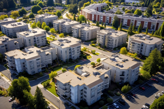 Drone view of a residential suburban area of