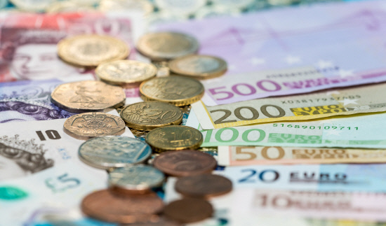 Sterling and Euro banknotes and coins